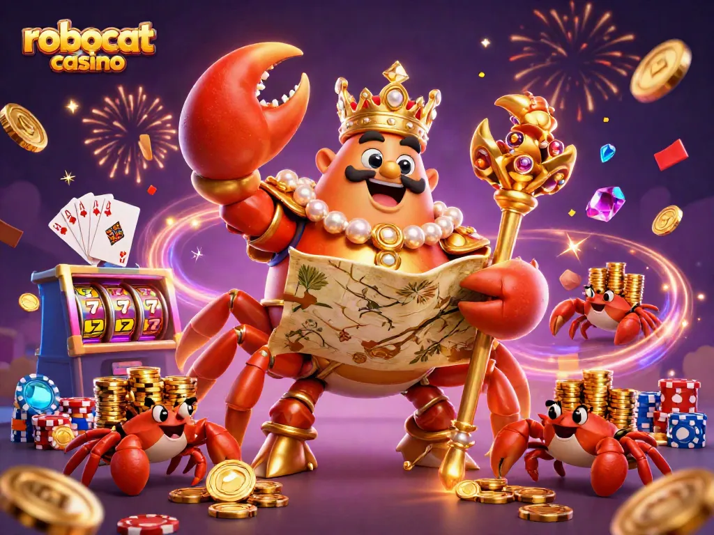Experience big wins at robocat casino with golden crab emperor amidst dazzling game elements.