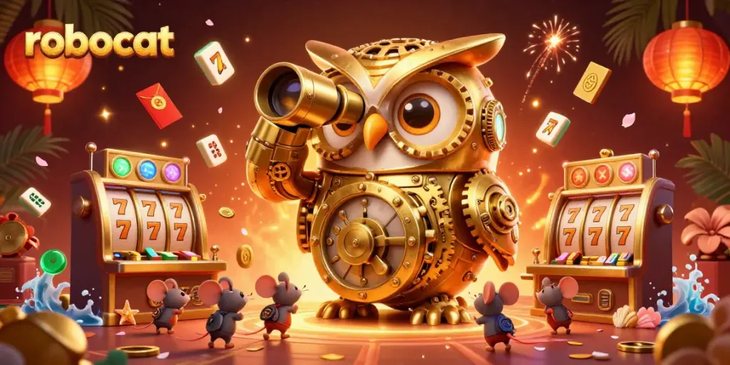Experience thrilling gameplay at Robocat Casino with vibrant characters and slot machines.